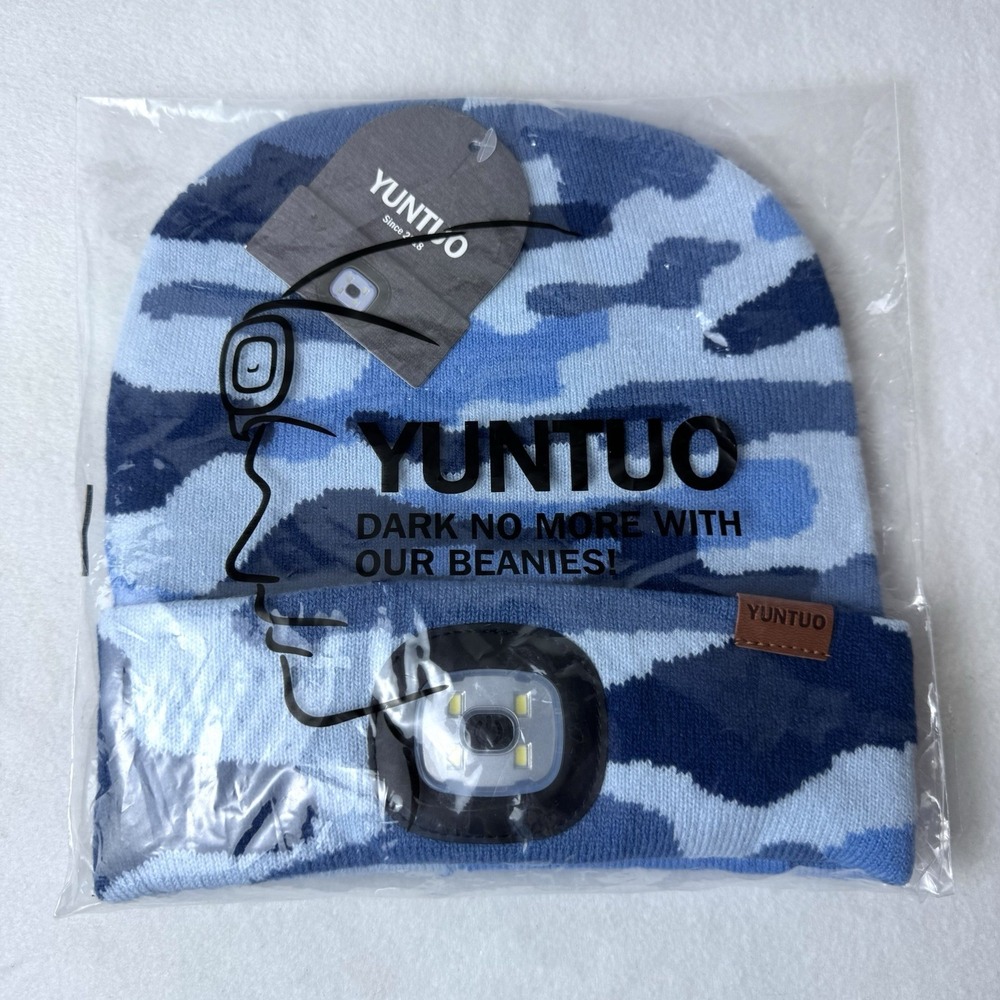 New Yuntuo Blue‎ Camo LED Beanie Light Rechargeable Headlamp Cap Hat Camouflage